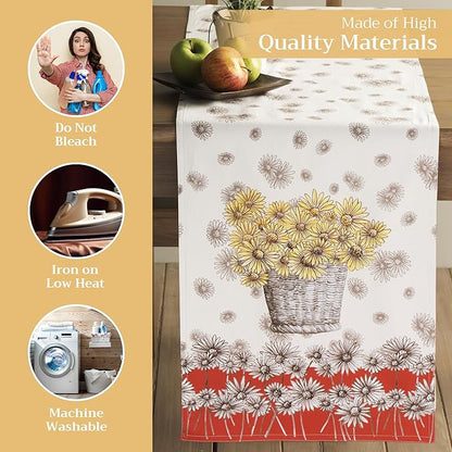 Maison d' Hermine Table Runner 100% Cotton Double Layer Table Runners 72 inches Long for Thanksgiving Christmas Decorations Home Kitchen Dining Party Wedding (Bagatelle, 14.5" x 72")