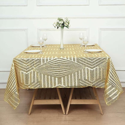 Efavormart 72" Gold Sparkly Sequin Geometric Tulle Square Table Overlay