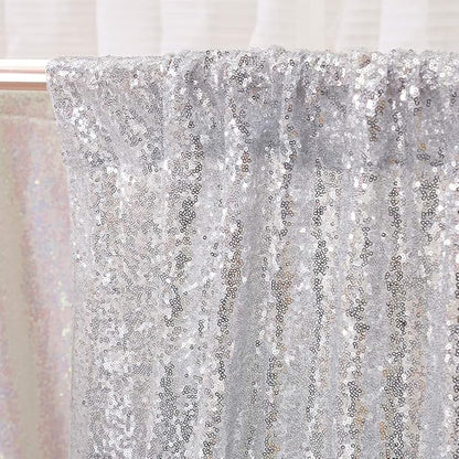 Poise3EHome Silver Sequin Backdrop, 20Ft x 10Ft Glitter Photography Background Curtains for Party Baby Shower Wedding Birthday Christmas Thanksgiving Halloween Decoration
