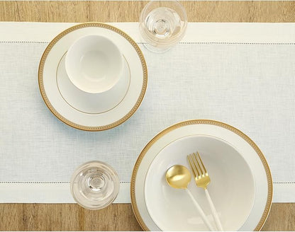 Solino Home Linen Ivory Table Runner 60 Inches - Classic Hemstitch, 100% Pure Linen Coffee Table Runner 14 x 60 Inch Ideal for Dresser Tables - Fall, Halloween, Thanksgiving, Christmas, Holiday