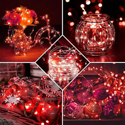 50 Pack Red Fairy Lights 7Ft 20 LED Twinkle String Lights 3 Modes Battery Operated Waterproof Firefly Starry for Mason Jar Party Wedding Christmas Valentines Day Table Centerpieces