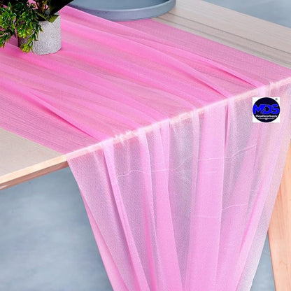 MDS 20 Pack 10ft Chiffon Table Runner 29 x 120 Inches Sheer Wedding Runner Romantic Rustic Table Runner for Wedding Decorations, Birthday Parties, Bridal Shower Party Arch Decor - Bubblegum Pink
