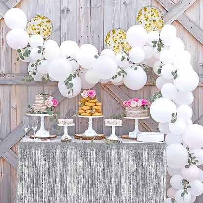 BEISHIDA 2 Pack Silver Table Skirts Party Decorations Metallic Tinsel Foil Fringe Table Skirts Table Decors for Rectangle and Round Table Birthday Holiday Party Cartoon Party