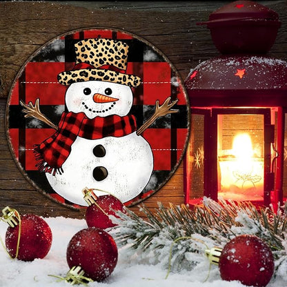 Round Christmas Snowman Tin Sign Vintage Snowman Sign Rustic Wall Decor For Christmas Home Fireplace And Holiday Gatherings Retro Sign 12 * 12 in
