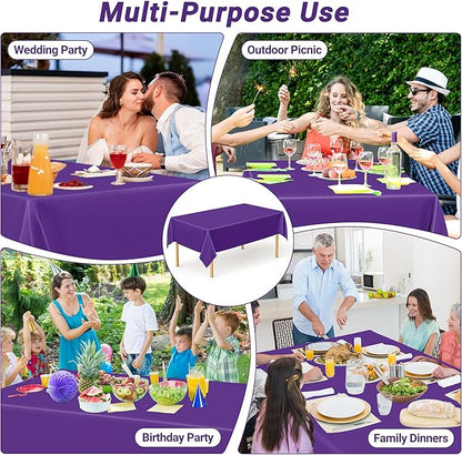 QZYL 4 PCS Plastic Table Cloth, 54" x 108" Purple Picnic Table Cover, for 6 to 8 Foot Tables, Rectangle Tablecloth for Birthday, BBQ, Wedding and Party Decorations, Indoor Outdoor Home Essentials