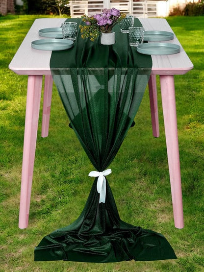 MDS 20 Pack 10ft Chiffon Table Runner 29 x 120 Inches Sheer Wedding Runner Romantic Rustic Table Runner for Wedding Decorations, Birthday Parties, Bridal Shower Party Arch Decor - Hunter Green