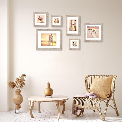 10x10 Picture Frame Set of 4 with High Definition Glass, Smoke Gray Frames Display 8x8 Picture with Mat or 10 x 10 Without Mat, Wood Square Photo Frame for Wall Mount and Tabletop Display