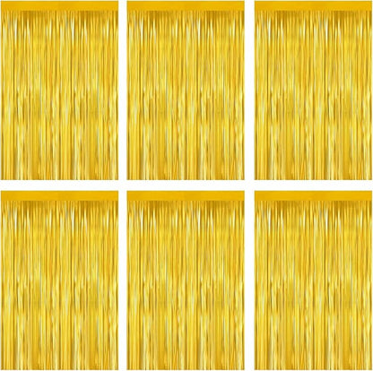 Gold Foil Fringe Curtain 3.3×8.3FT 6 Packs, Metallic Tinsel Curtains Party Streamers for Birthday Graduation Baby Shower Decoration (6pcs,3.3FT×8.3FT, Gold)