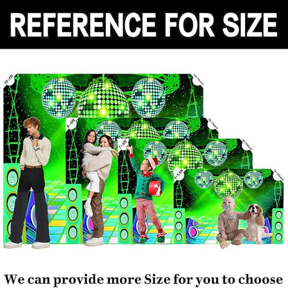 Dance Party Backdrop Retro 80s 90s Theme Stage Dance Ball Music Birthday Party Decoration DJ Photography Background 12 x 10 ft for Baby Shower Picture Photo Shoot Polyester Fabric, Green
