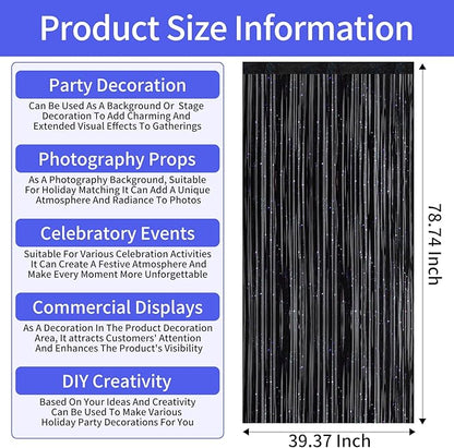 Picoway 4 Pack Foil Fringe Tinsel Backdrop Curtains, Birthday Engagement Bachelorette Party Decorations, Photo Booth Props Door Streamers Curtain (Black)