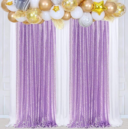 Poise3EHome 2Pcs 2Ft x 8Ft Sequin Backdrop Curtains, Glitter Photography Background, Sequence Xmas Thanksgiving Backdrop (Lavender, 2 pcs-2ftx8ft)