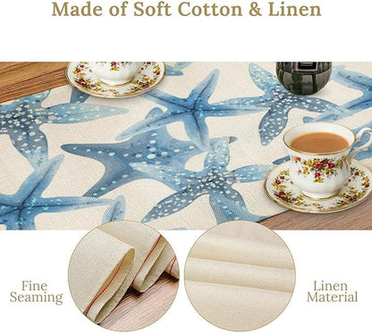 Starfish Plaid Table Flag Green Plaid and Marine Life Starfish Kitchen Table Flag Suitable for Birthday Party Restaurant Decoration Outdoor Picnic 13 * 90 Inch