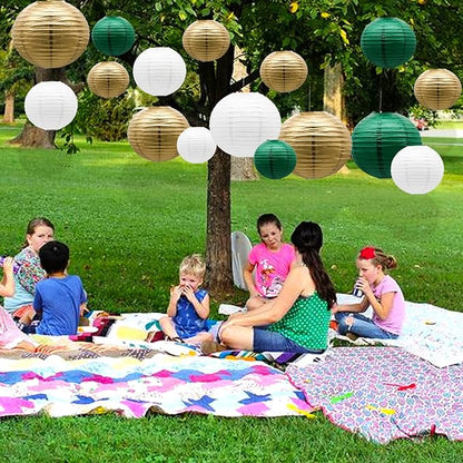 ADLKGG Green Gold Paper Lanterns Party Decorations, Round Hanging Lantern for St. Patrick's Day, Graduation, Wedding, Tropical Jungle Theme Birthday Party Football Theme Baby Shower Decorations