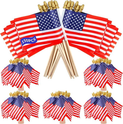 150pcs Small American Flags on Stick, Handheld 4 x 6 Inchs Mini American Flags with Kid-Safe Golden Spear Top, US Flags for 4th of July Decorations Outdoor, Independence Day Decorations