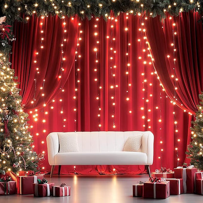 10ftx14FT Wrinkle Free Red Backdrop Curtain, 2 Panels 14FT Height Red Wedding Backdrop Drapes, Silky Polyester Back Drop Cloth for Birthday Photography Background Party Backdrop Draping