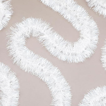 72 Feet Christmas Tinsel Garland Shiny Metallic Tinsel Twist Garland Streamers Ornaments Long Glitter Christmas Tree Hanging Decorations for Party Holiday Wedding Birthday Tree Wall Rail (Snowy White)