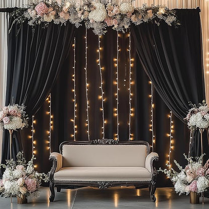 10ftx12ft Wrinkle Free Black Backdrop Curtain, 2 Panels 12FT Height Black Wedding Backdrop Drapes, Silky Polyester Back Drop Cloth for Birthday Photography Background Party Backdrop Draping