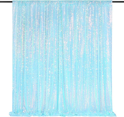 Blue Iridescent Sequin Backdrop Curtain 7ft x 7ft Glitter Photo Booth Backdrop for Wedding Birthday Baby Shower Event Decorations