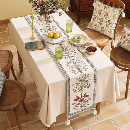ISAENNE Designer French Country Linen Table Runner 71 Inches Long,Elegant Colorful Floral Pattern Table Runners for Dining Tables,Thanksgiving,Christmas,Kitchen Decor,12"*71"-Serenity F