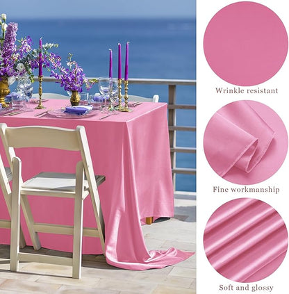 TURSTIN 8 Packs Pink Satin Tablecloth 102 x 58 Inch Overlay Satin Table Cover Rectangle Bright Silk Tablecloth Smooth Fabric Table Decoration for Wedding Banquet Party Events
