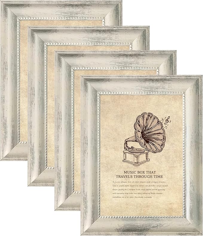 5x7 Picture Frames Set of 4 Vintage Photo Frame, Rustic Retro Photo Frame with Real Glass,Decorative Art Wall Mount and Tabletop Display Family Friends Wedding Gift