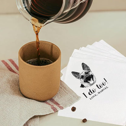 Luxury Personalized Dog Wedding Napkins, Personalized Photo Napkins for Dog, Custom Wedding Cocktail, Bridal Shower, Engagement Party Style 3
