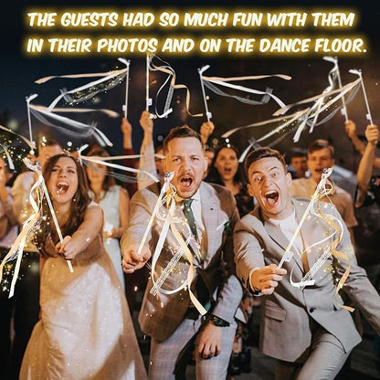 100 PCS Wedding Wands with Lights,Fairy Wands, LED Silk Fairy Wand with Bells for Wedding Send Off, New Year, Raves, Concert, Birthday