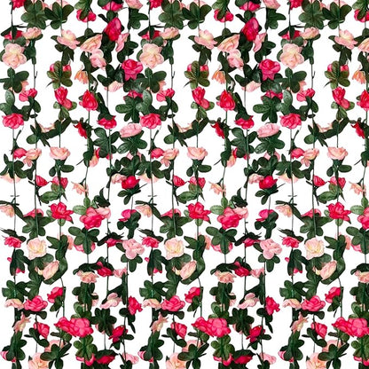 16Pcs 126Ft Pink Rose Garland, Fake Rose Hanging Flowers, Artificial Flower Vine, Hanging Floral Vine Garland for Wedding, Birthday Party, Wall Arch, Halloween, Christmas Garden Backdrop Decor