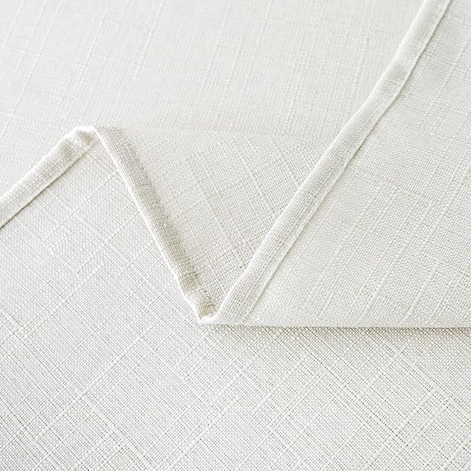 NLMUVW White Linen Table Cloth for Rectangle - Rustic Textured 6ft Tablecloth Water Resistant Farmhouse for Cafe Dining Card Kitchen, 54 x 96 Inch