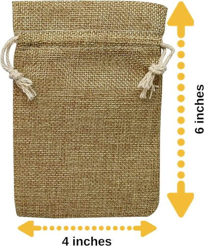 Supply Friend 50 Small Burlap Bags with Drawstring, 4x6 Inch Rustic Gift Bag Bulk Pack for Birthday, Wedding, Party Favors, Advent, Christmas, Holiday Gift Wrap, Jewelry and Treat Pouches