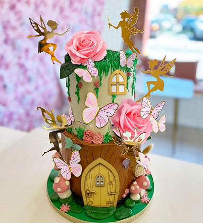 JeVenis Pink Fairy Cake Decoration Mushroom Cake Decoration Fairy Cake Decoration Garden Fairy Cake Decoration Fairy Party Supplies Fairy Party Favors