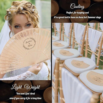 10 PCS Custom Fans Personalized Folding Fans for Line Dancing Wooden Hand Fan Wedding Favors Bulk Fans for Guests Party Event Use (Style14)