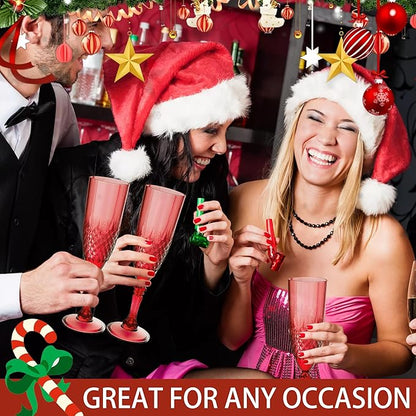 Plastic Champagne Flutes, 24PCS Dark Red Wine Glasses Goblets Cups Reusable Flute, for Christmas Weddings Christmas Bachelor Parties Toasting and Events(24, Dark Red)