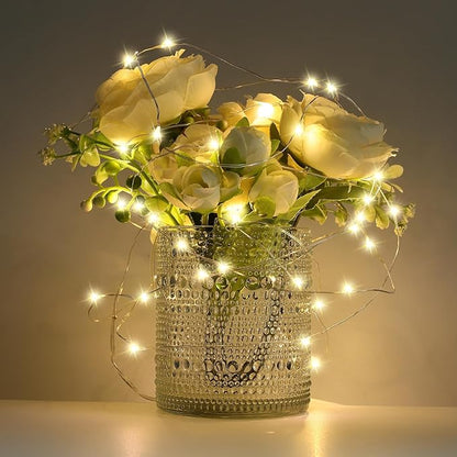 24Pack Fairy Lights,Battery Operated String Light,6.6FT 20 LED Mason Jar Lights,Waterproof Silver Wire Firefly Light,Mini String Light for Mason Jars Wedding Party Christmas Decor,Warm White