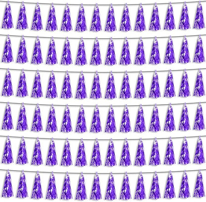6P Purple Foil Fringe Metallic Tassel Streamers Banner Tassel Garland for Parade Floats, Bachelorette, Wedding, Birthday, Graduation, Christmas, Bridal/Baby Shower Party Decorations