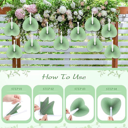 Unittype 150 Packs Wedding Paper Fans Heart Shaped Folding Handheld Fans for Wedding Decorate Guests Favor Anniversary Birthday Party Supplies Home Decor(Sage Green)