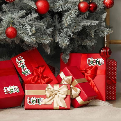 Custom Christmas Gift Tags Self Adhesive Christmas Cartoon Theme Name Tags Stickers for Gifts Presents Wrapping Paper Xmas Gifts Decorations for Family Son Daughter
