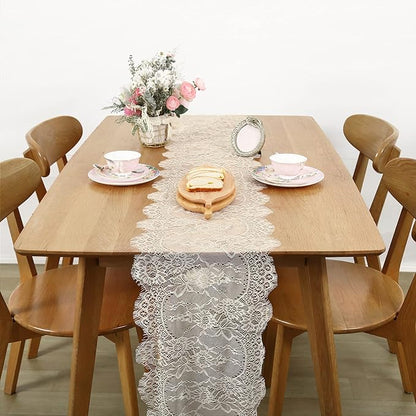 2 Pack Ivory Lace Table Runners 14x120 inch Rectangular Wedding Table Runner Chic Embroidered Chic Table Cloths for Wedding Party Romantic Decorations