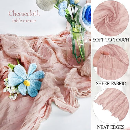6 Pack Dusty Pink Cheesecloth Table Runner 23x120 inch Rustic Boho Gauze Table Runner 10 FT Long Sheer Cheese Cloth Fabric Table Runners for Romantic Wedding Bridal Shower Birthday Party Decor
