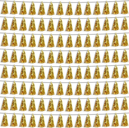 8P Gold Foil Fringe Metallic Tassel Streamers Banner Tassel Garland for Parade Floats, Bachelorette, Wedding, Birthday, Halloween, Christmas, Bridal/Baby Shower Party Decorations