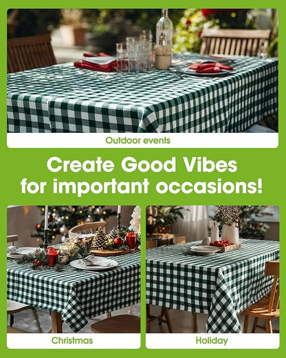 Pureegg Plastic Table Cloth Disposable 10 Pack, 54 x 108 Inch Table Cloths, Party, Picnic, Decorative Gingham Tablecloths, Rectangle, Green and White Checkered Cover, Leakproof & Sturdy, Green Plaid