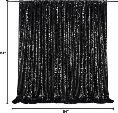 Black Sequin Backdrop Curtain 7ft x 7ft Glitter Photo Booth Backdrop for Wedding Birthday Baby Shower Event Decorations