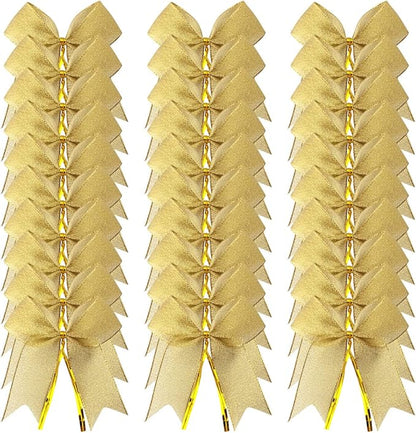 50pcs 3-1/2" Metallic Gold Bows Twist Tie Bows for Gift Wrapping with Fish Tails (Gold)