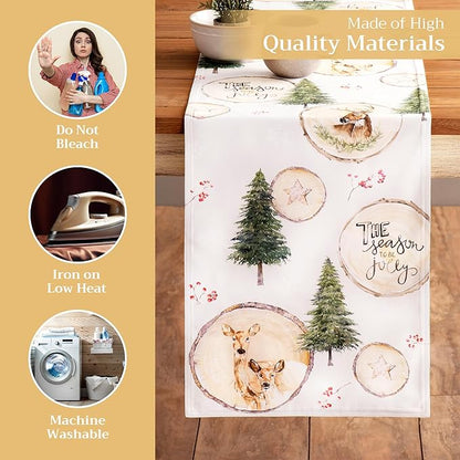 Maison d' Hermine Table Runner 100% Cotton Double Layer Table Runners 108 inches Long for Thanksgiving Christmas Decorations Home Kitchen Dining Party Wedding (Mountain Life, 14.5" x 108")