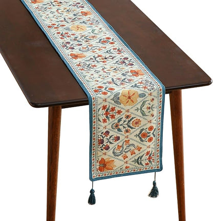 ISAENNE Designer Bohemian Elegant Linen Table Runner 102 Inches Long,Colorful Flower Pattern Table Runners for Dining Tables,Thanksgiving,Kitchen Tables,Christmas,12"*102"-Floralsea A