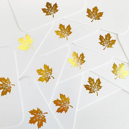 100 Pcs Blank Gift Tags with String Gold Foil Maple Leaf Fall Large Gift Tags with 65 Ft Jute Twine White Paper Cute Tags for Fall Autumn Thanksgiving Harvest Party Gift Wrap Tags