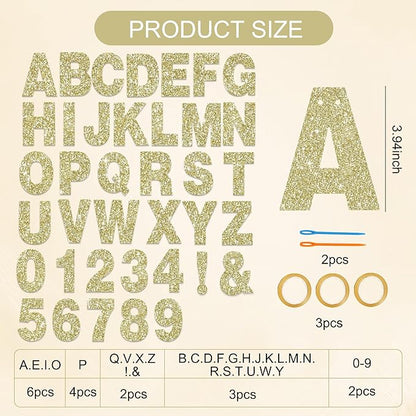 BEISHIDA 116 PCS A-Z Glitter Champagne DIY Letter Banner Kit Make Your Own Banner，Including 111 Letters and Numbers 3 Rope and 2 Threading Device,Customized for Birthday Graduation Wedding Party Decor