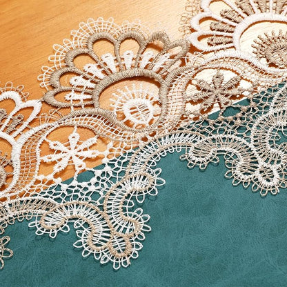 Vintage Lace Dining Table Runner, 120 Inches Floral Coffee Table Runners for Kitchen Home Christmas Party Decorations (16x120 inch, Cyan)