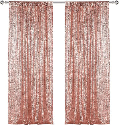 Sugargirl Rose Gold Sequin Backdrop Curtain 2 Panels 2FTx8FT Glitter Rose Gold Background Drapes Sparkle Photography Backdrop for Party Wedding Birthday Wall Decoration