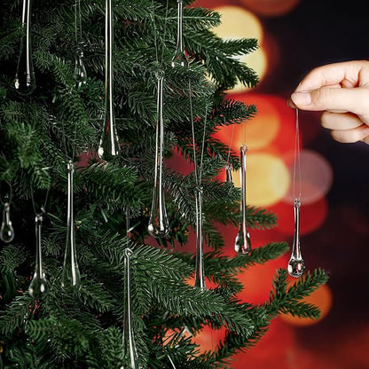 44 Pcs Clear Glass Teardrop Christmas Ornaments Crystal Raindrop Hanging Ornaments Crystal Chandelier Drop Pendant Icicles Decorations for Christmas Tree Winter Party Supplies (4 Medium Size)